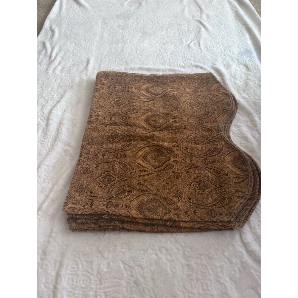 4 Vintage 80s 90s Valance Curtain Tapestry Brown Textured Scalloped 52” X 22”